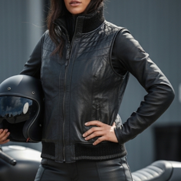 Harley Davidson Motorclothes Fawnridge Leather Vest Knit Turtleneck Size XL Moto - Picture 1 of 16